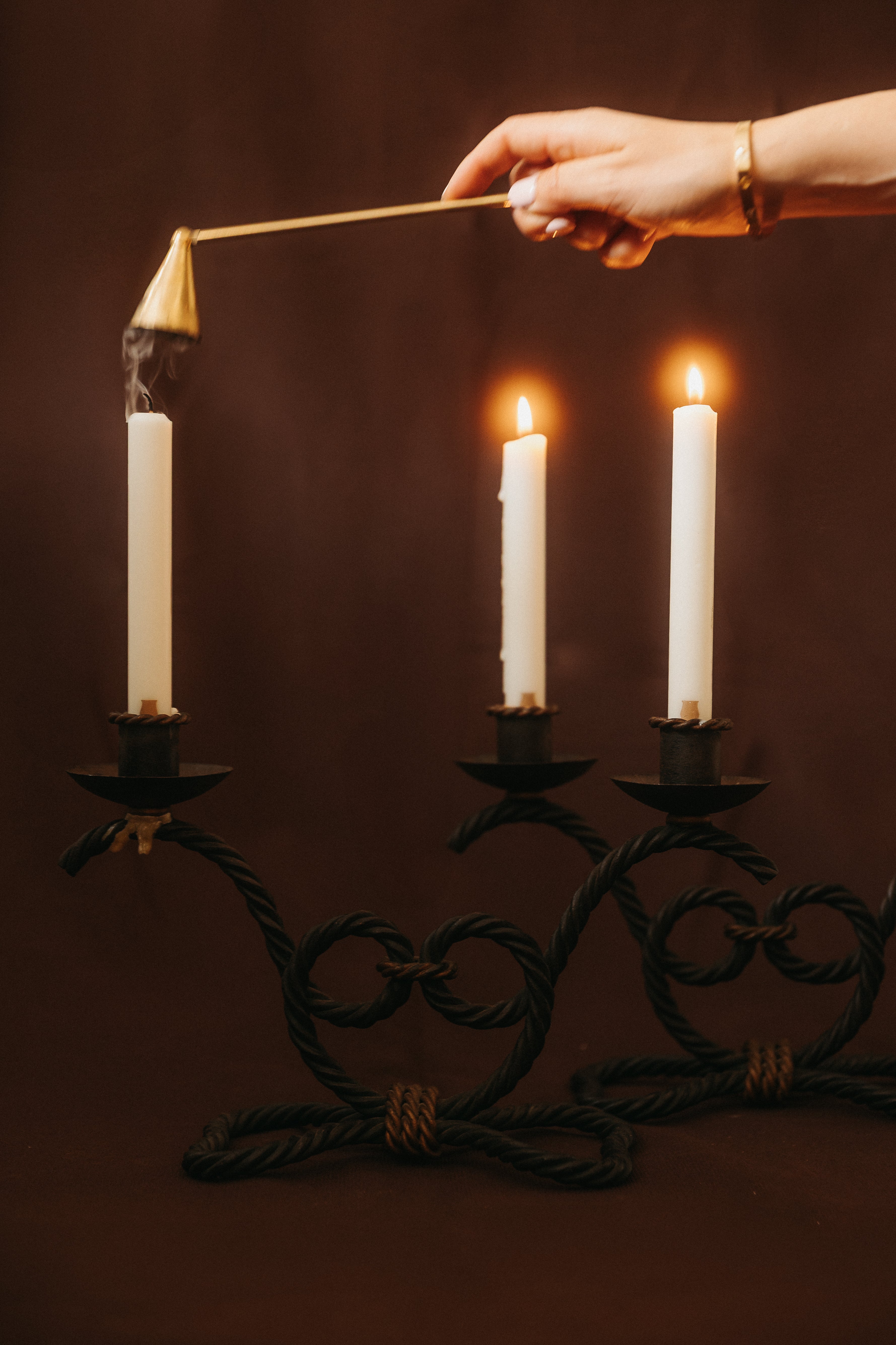 Vintage black rope candelabra