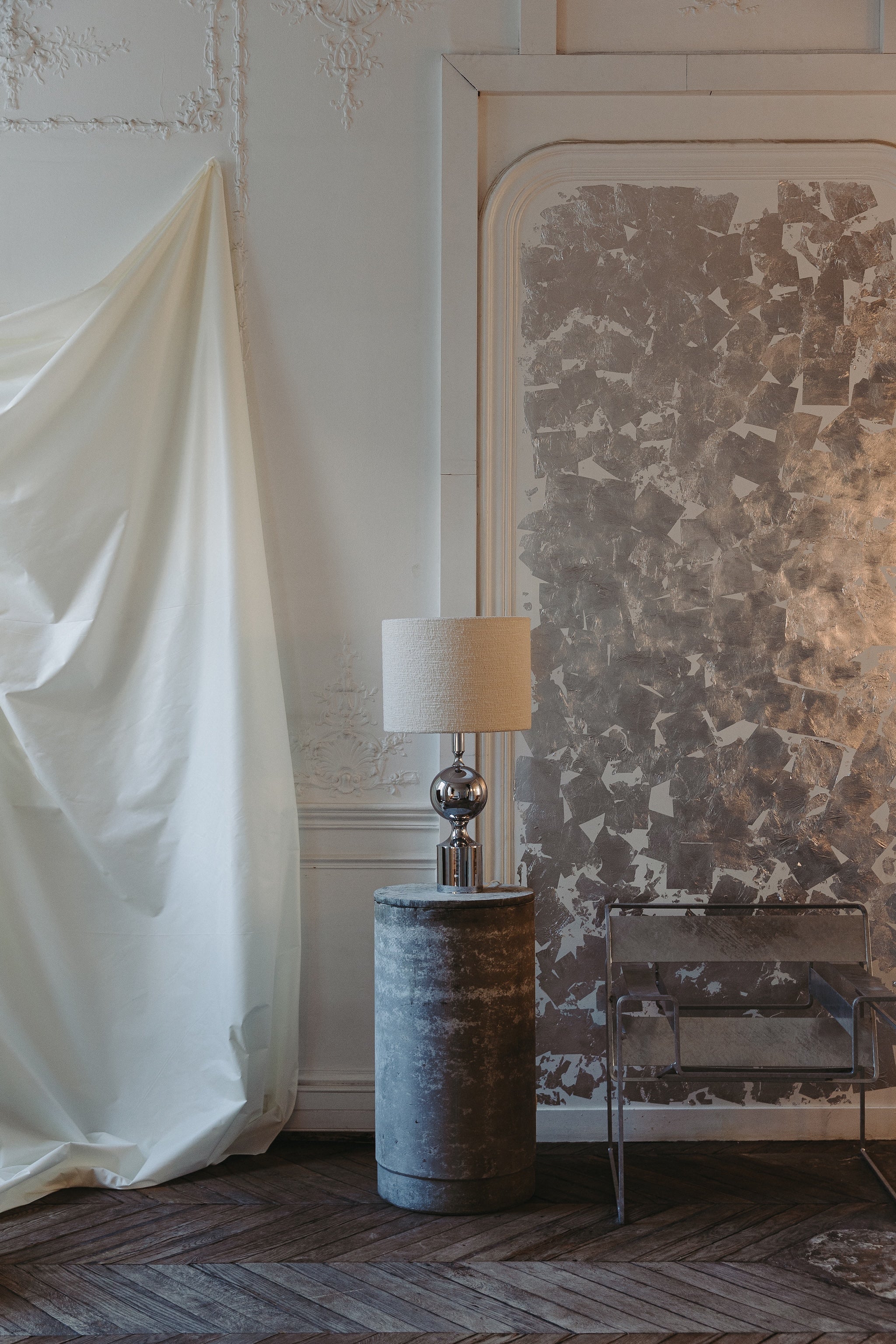 Chrome-plated metal lamp, circa 1970