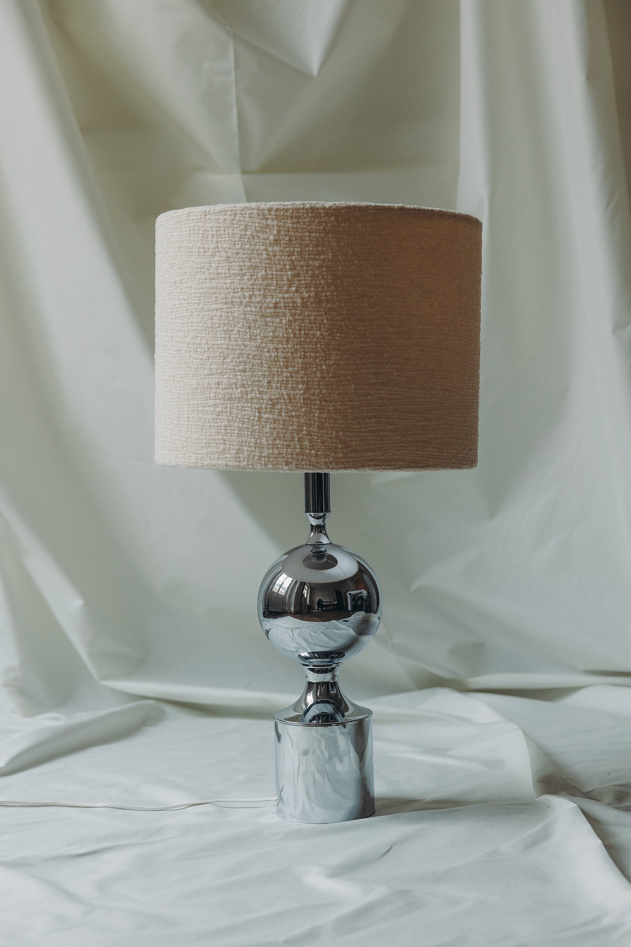 Chrome-plated metal lamp, circa 1970