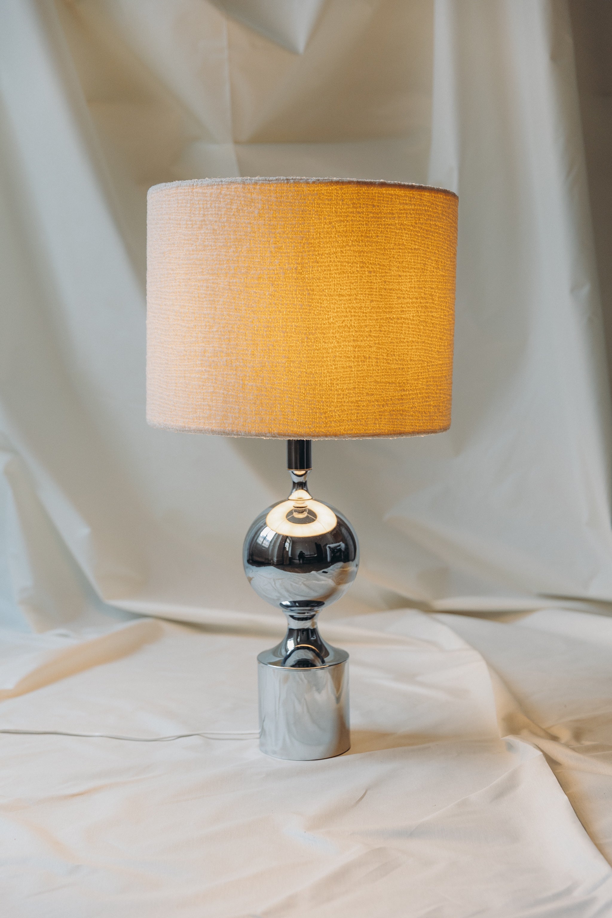 Chrome-plated metal lamp, circa 1970