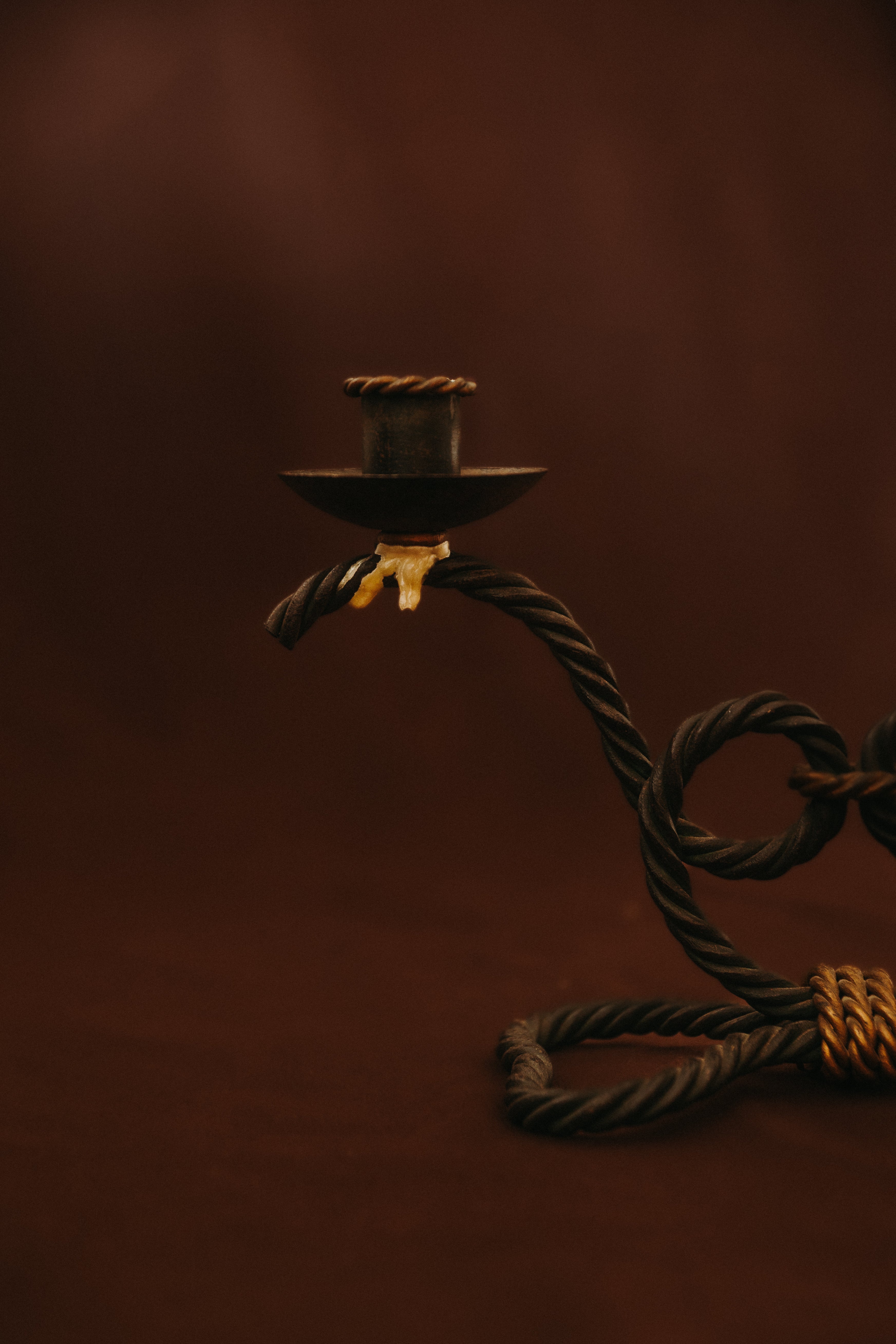 Candélabre cordage noir vintage