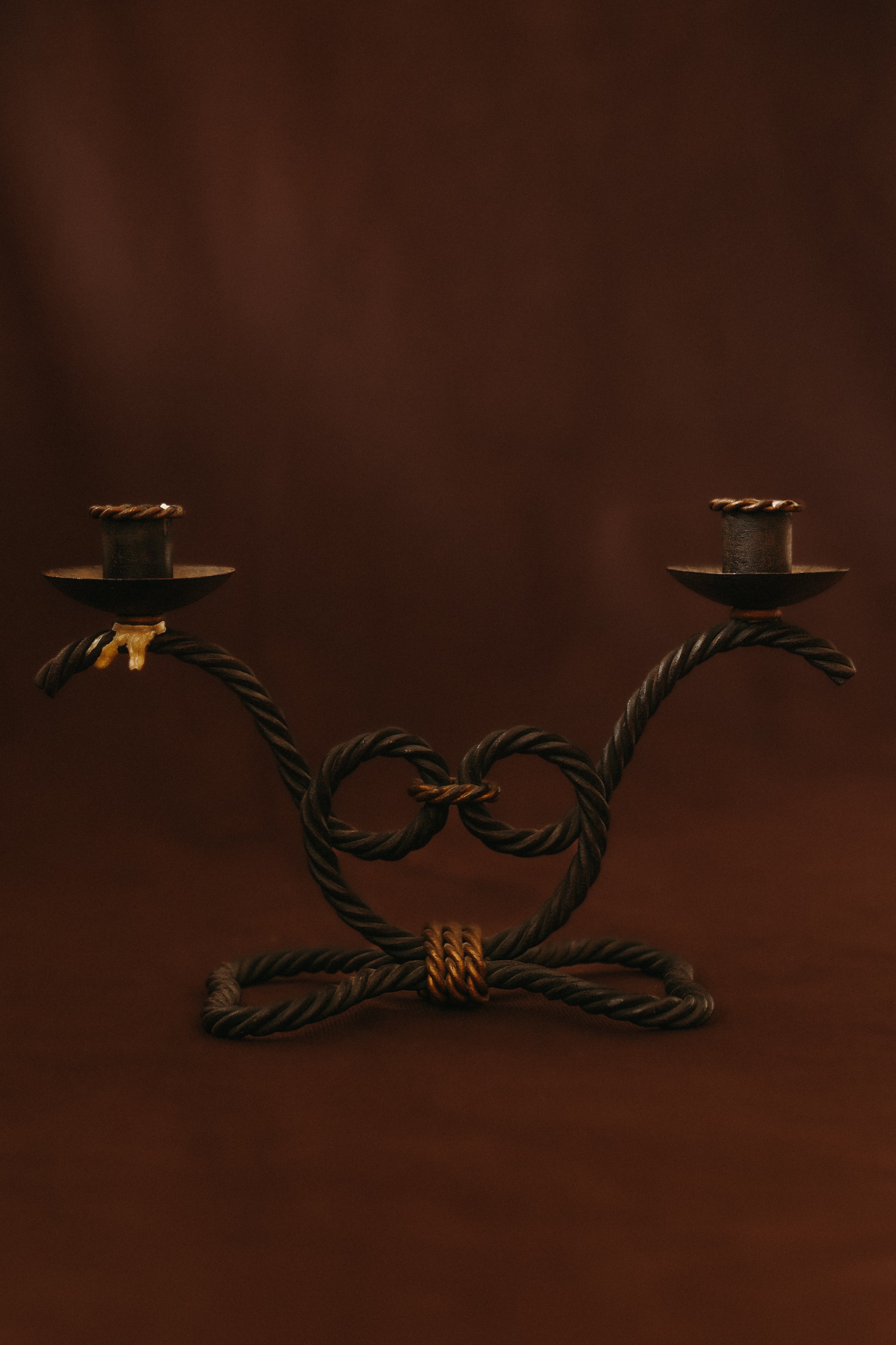 Candélabre cordage noir vintage