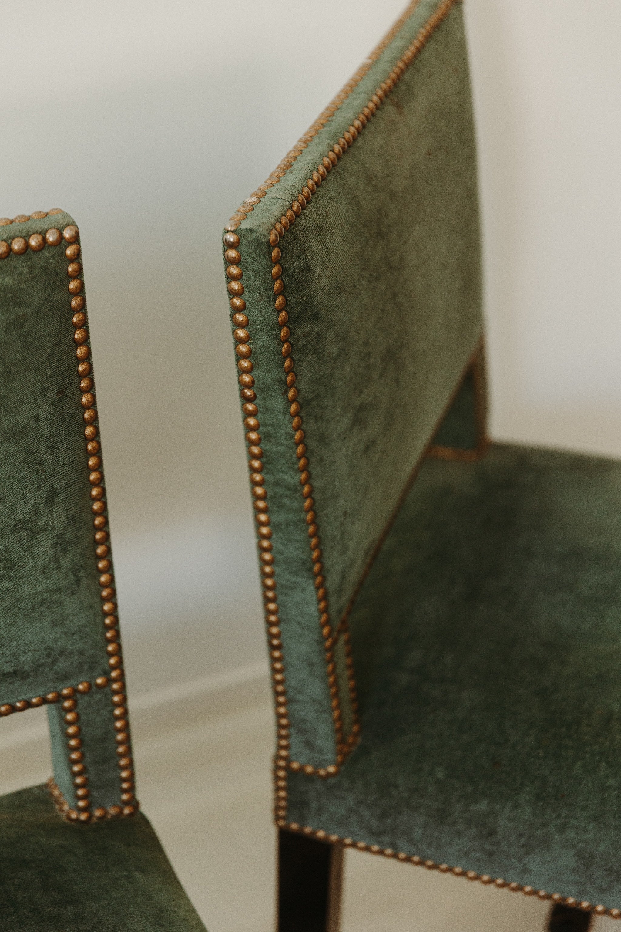 Pair of velvet and twisted walnut chairs, 20th century